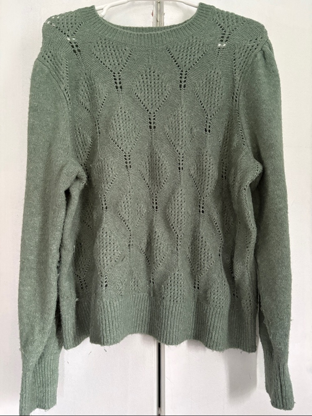 Old Navy Light Sage Openwork Knit Crew Neck Sweater